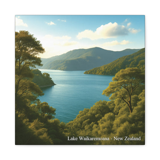 Lake Waikaremoana Track Canvas with trees and mountains in New Zealand