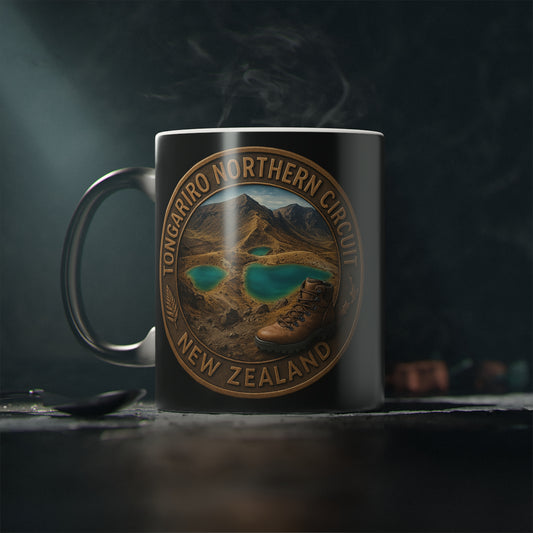 Mug with Tongariro Northern Circuit New Zealand design on a dark background