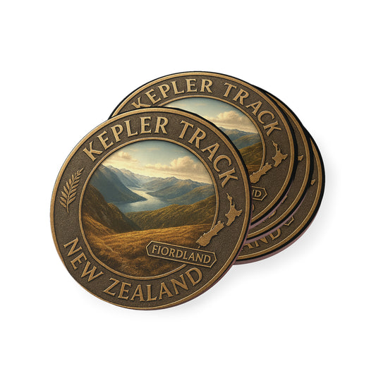 Two bronze coins featuring the Kepler Track in New Zealand on a white background