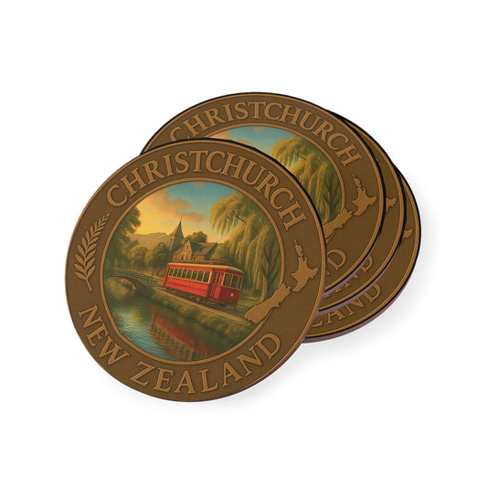 Two Christchurch, New Zealand coasters with a scenic design on a white background