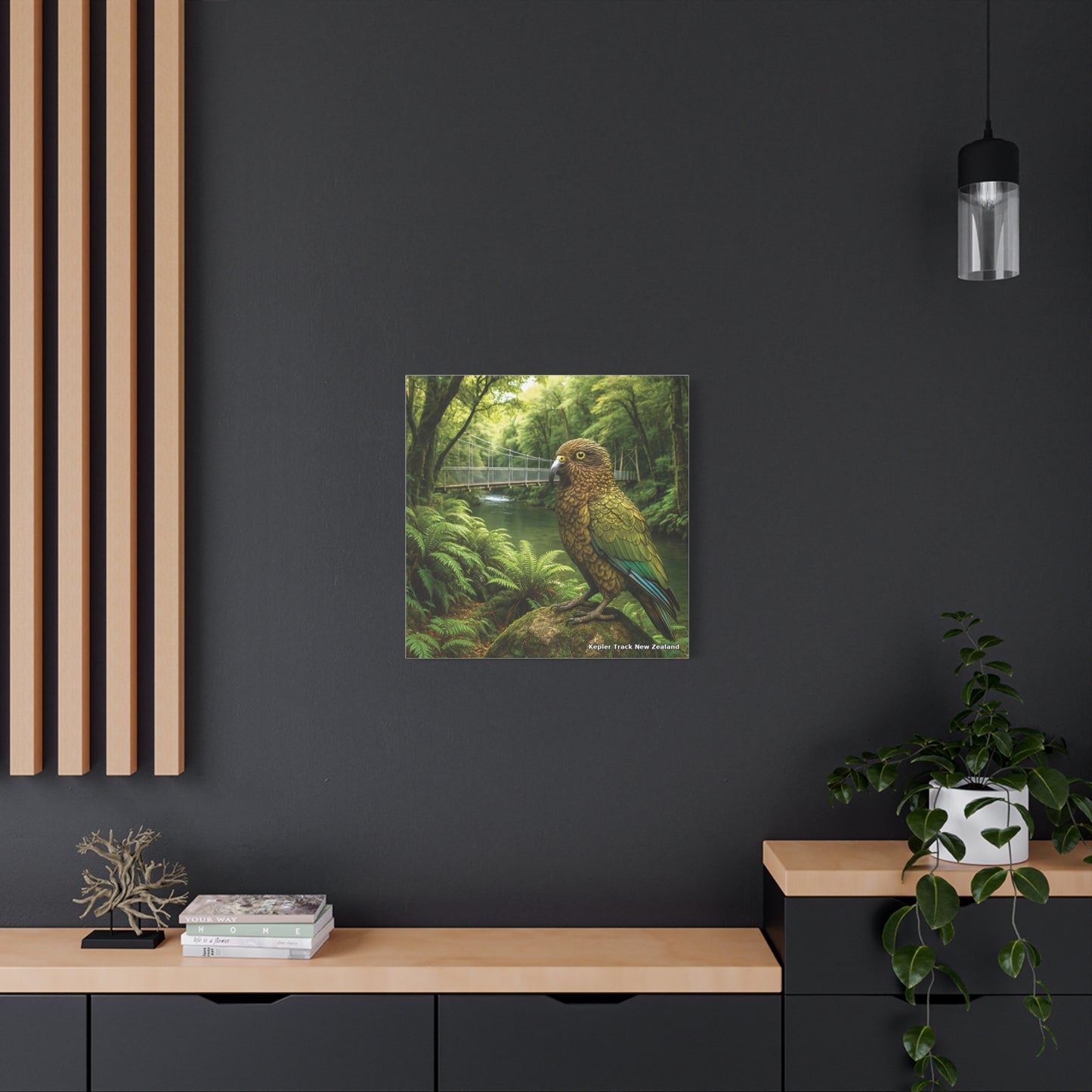 Kepler Track Canvas Print – Kea & Swing Bridge, Fiordland NZ