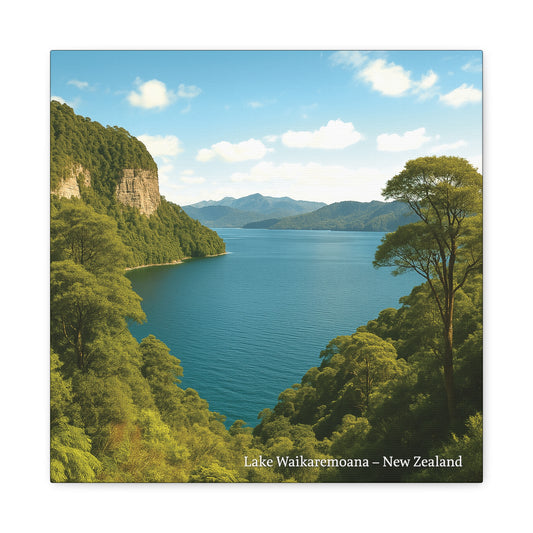 Lake Waikaremoana Canvas with lush greenery and mountains in New Zealand