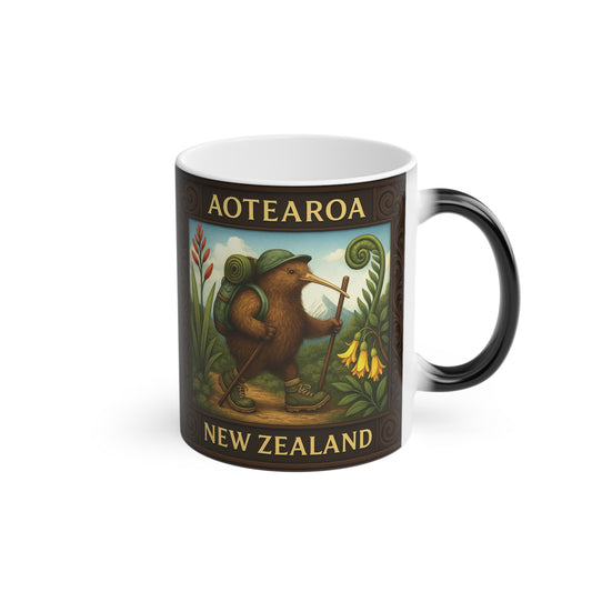 Mug with New Zealand design featuring a kiwi bird and text on a white background