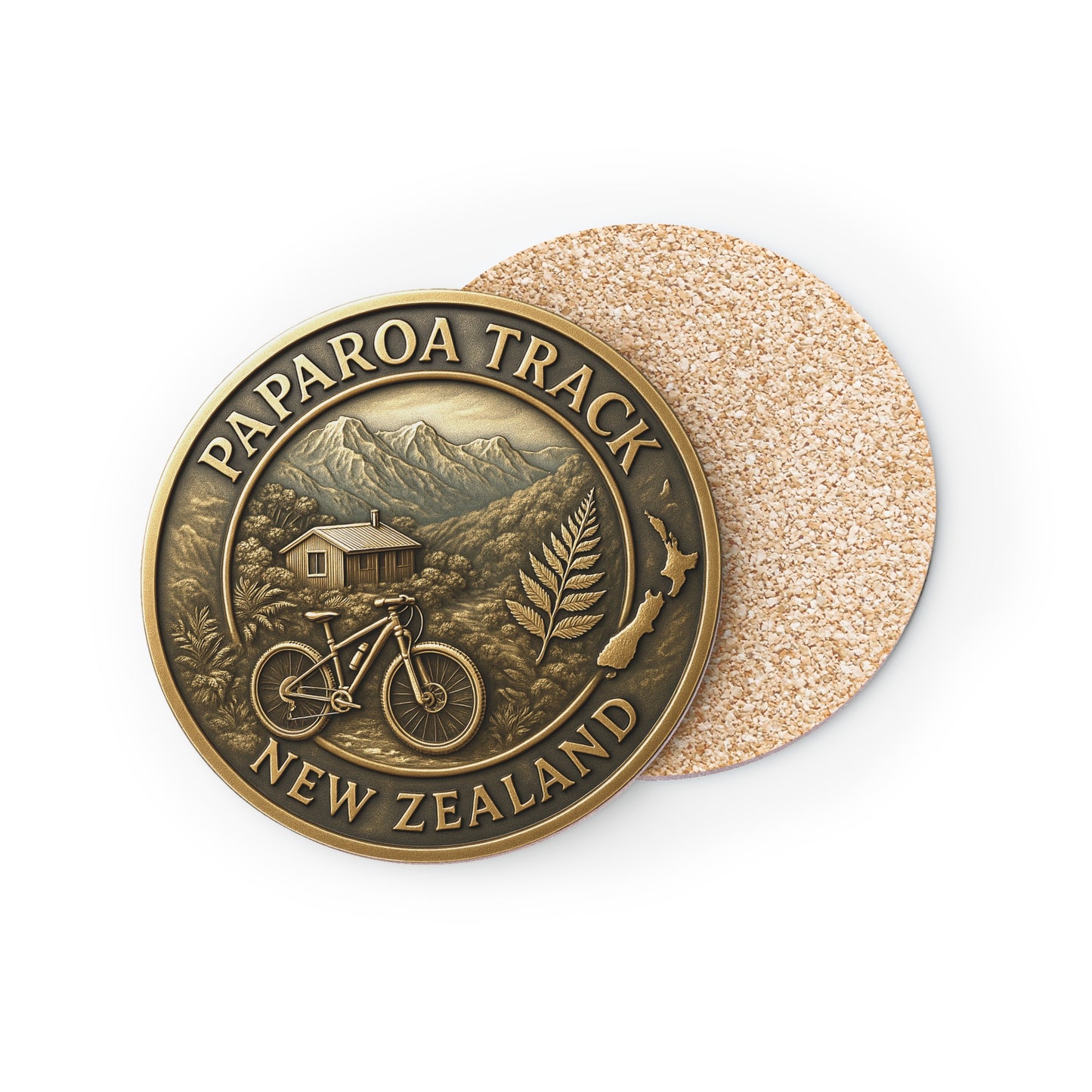 Bronze coin with Paparoa Track New Zealand design on a white background