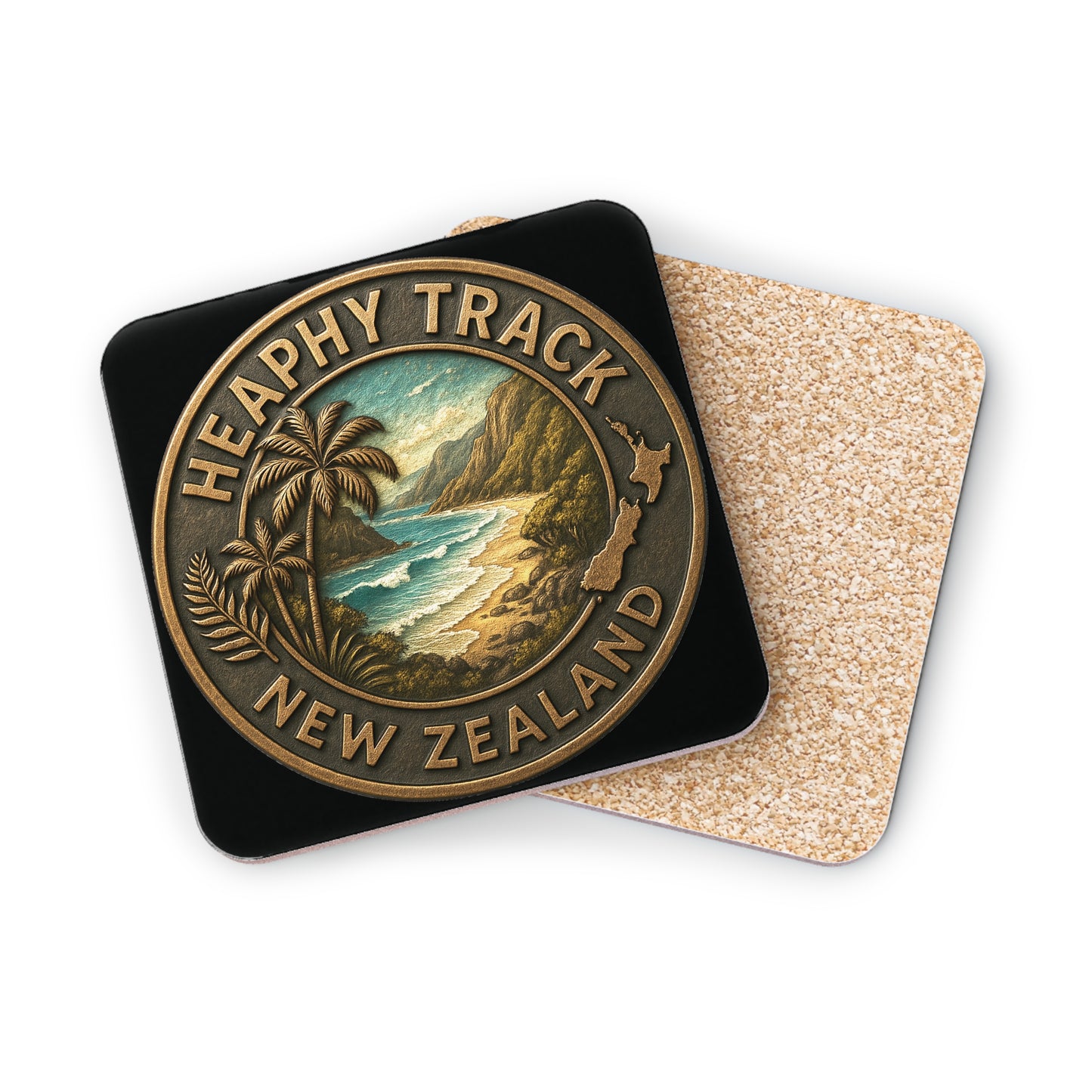 Coaster with 'Heaphy Track New Zealand' design on a white background