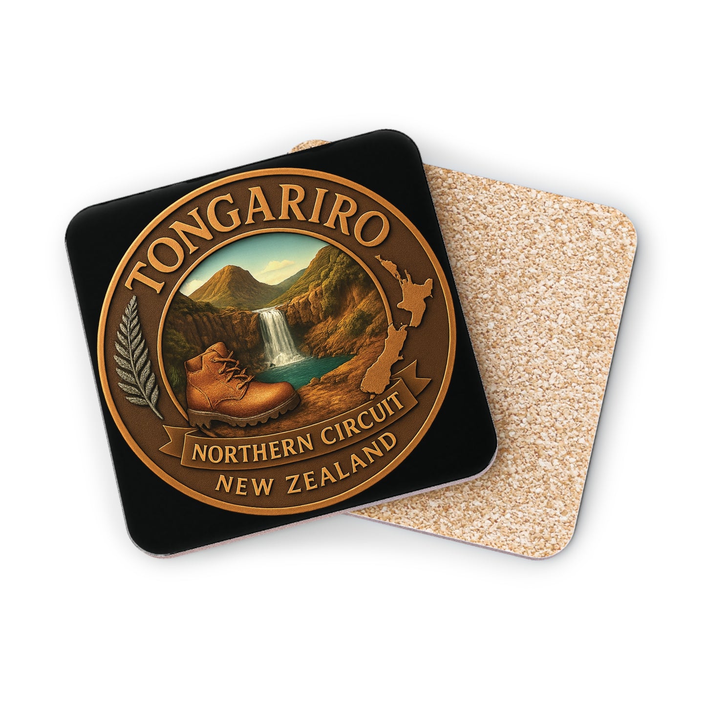 Coaster set with Tongariro Northern Circuit New Zealand design on a white background