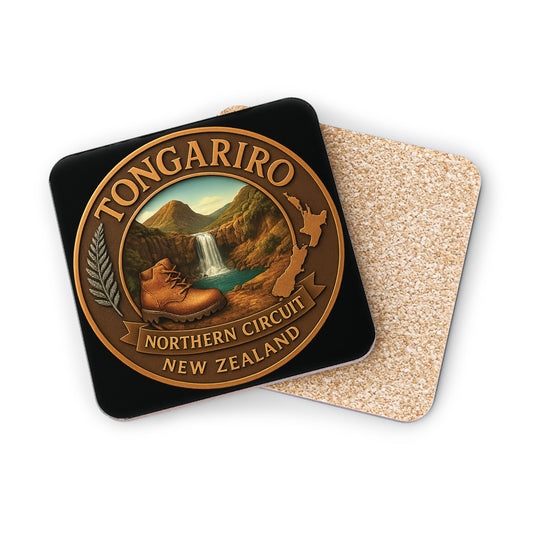 Coaster set with Tongariro Northern Circuit New Zealand design on a white background