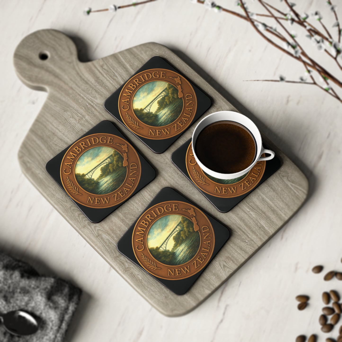 Cambridge New Zealand Souvenir Bronze Emblem Coaster