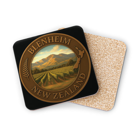 Coaster set with Blenheim, New Zealand design on a white background