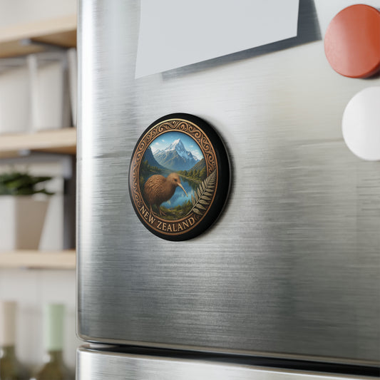 Fridge magnet with New Zealand design on a refrigerator