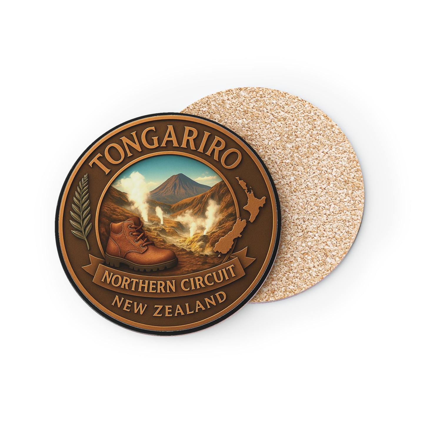 Coaster with Tongariro Northern Circuit New Zealand design on a white background