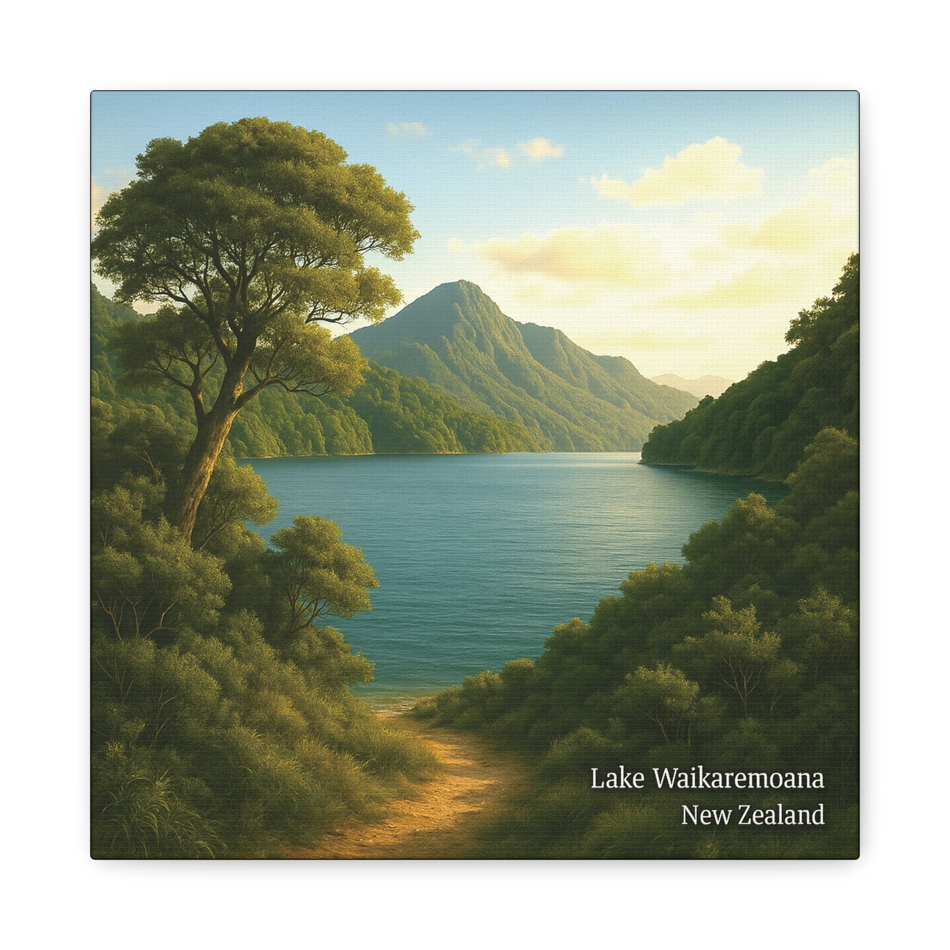 Lake Waikaremoana with a tree and mountain in New Zealand