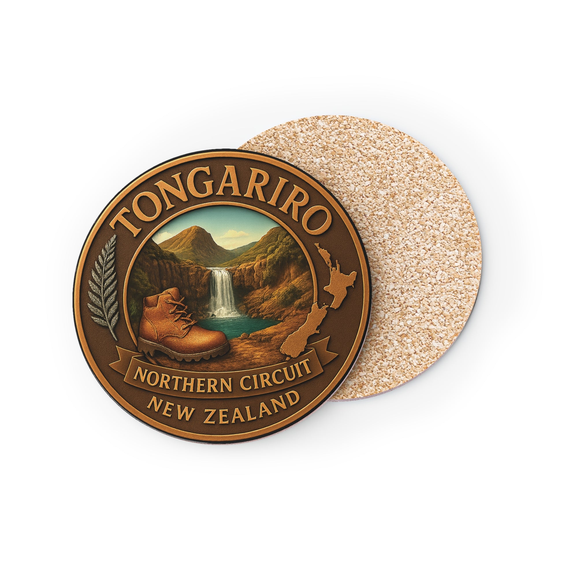 Coaster with Tongariro Northern Circuit New Zealand design on a white background