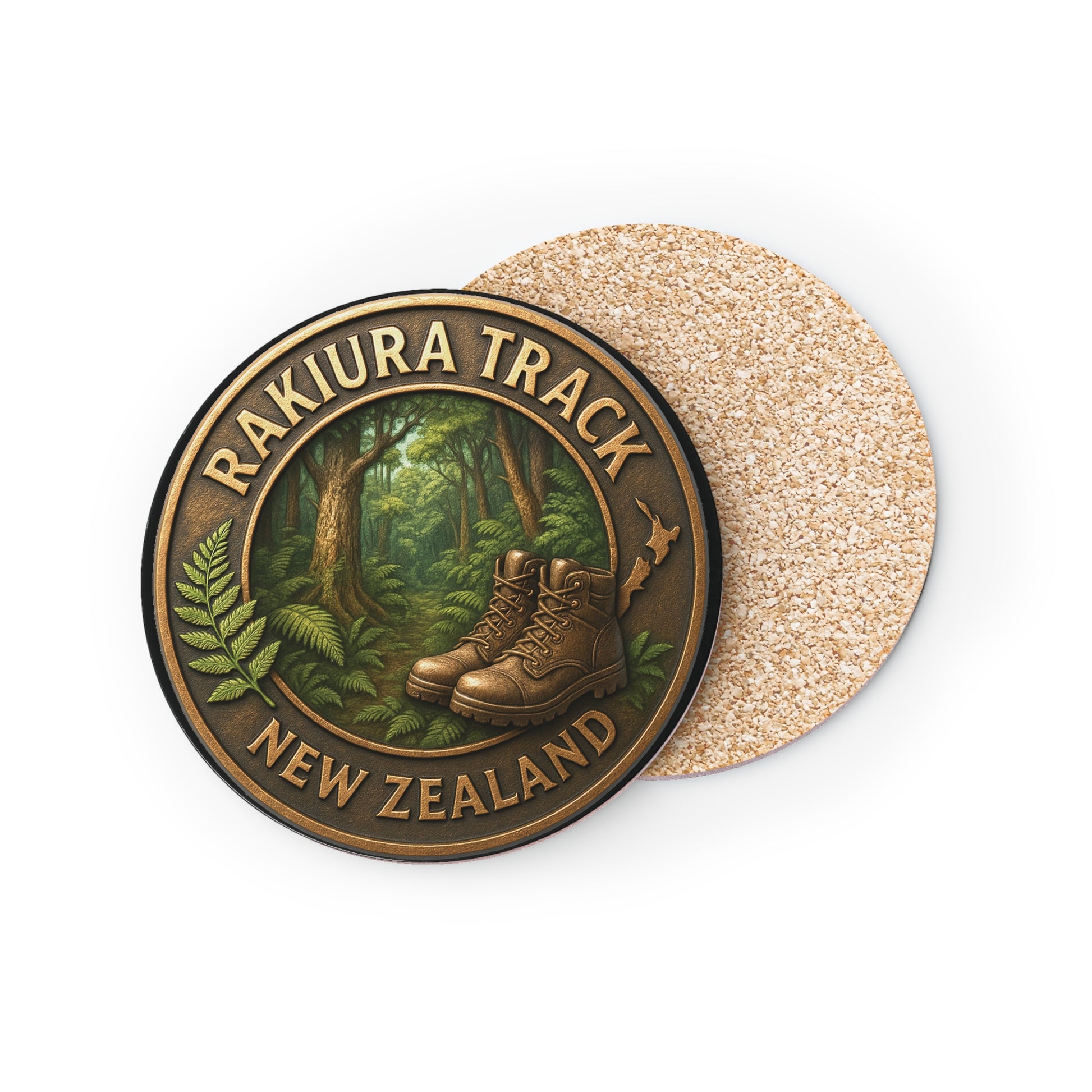 Rakiura Track New Zealand coaster with nature-themed design on a white background