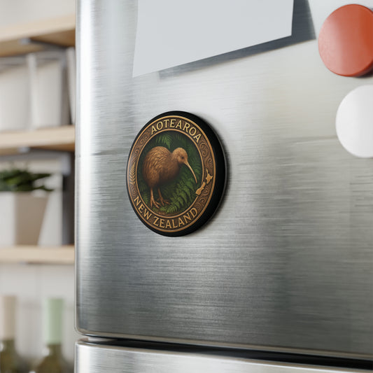 Fridge magnet with New Zealand design on a refrigerator