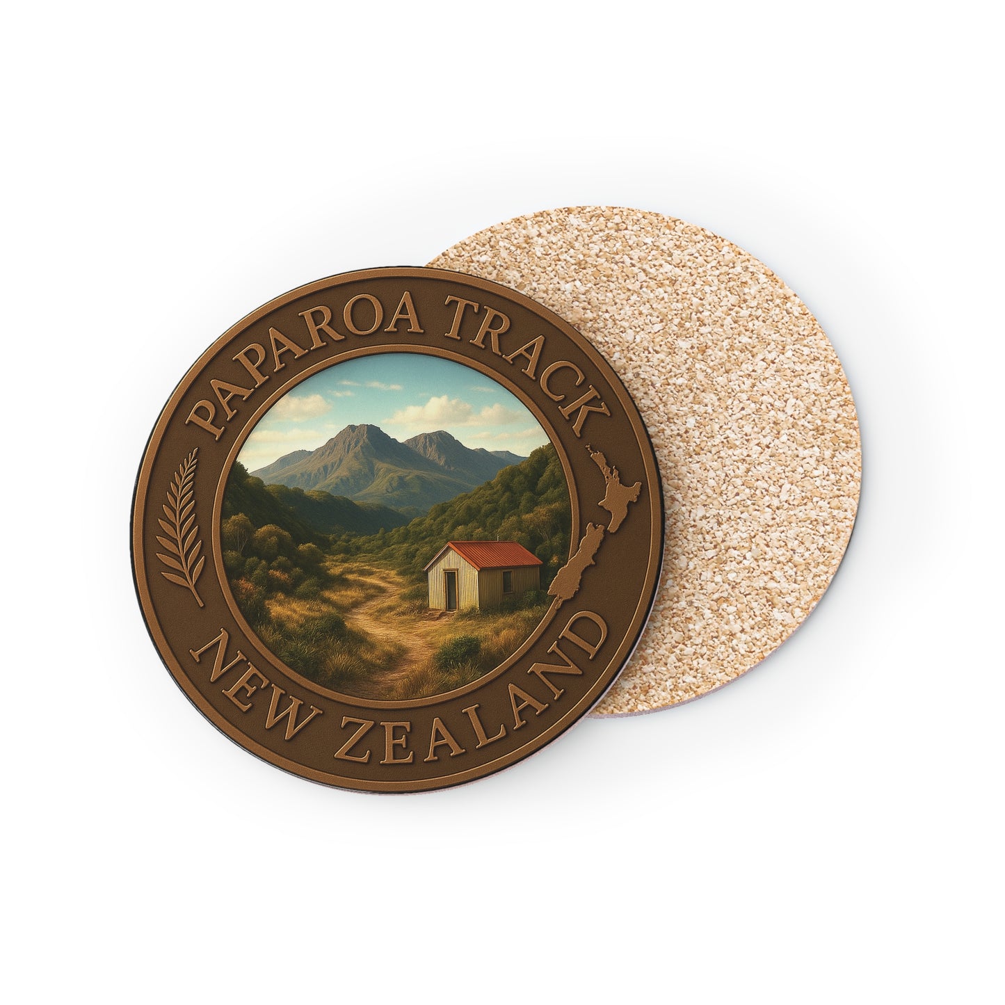 Coaster set with Paparoa Track New Zealand design on a white background