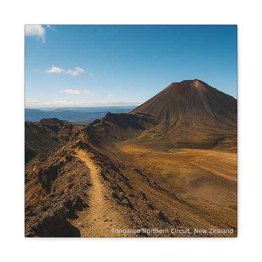 Tongariro Northern Circuit Scenic View Canvas print of a mountainous landscape with a clear blue sky.