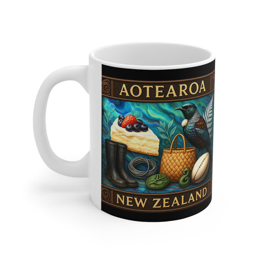 Aotearoa New Zealand Kiwiana Coffee Mug — NZ Souvenir v2