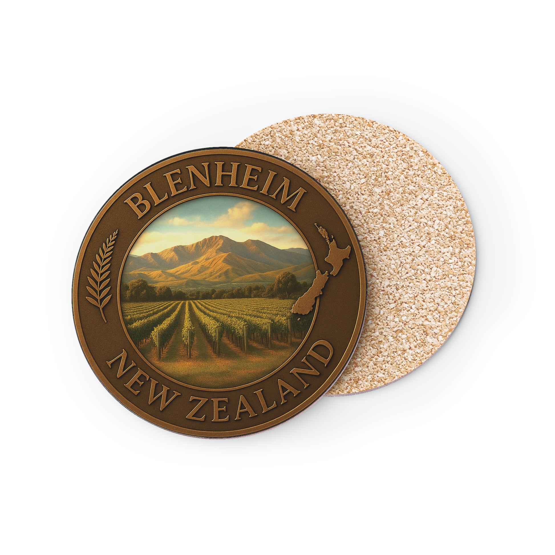 Coaster with 'Blenheim New Zealand' design on a white background