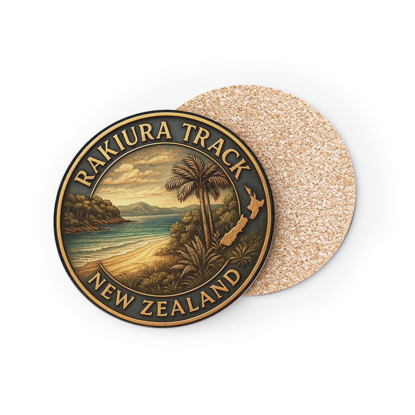 Coaster with Rakiura Track New Zealand design on a white background
