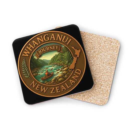 Coaster with 'Whanganui Journey New Zealand' design on a white background