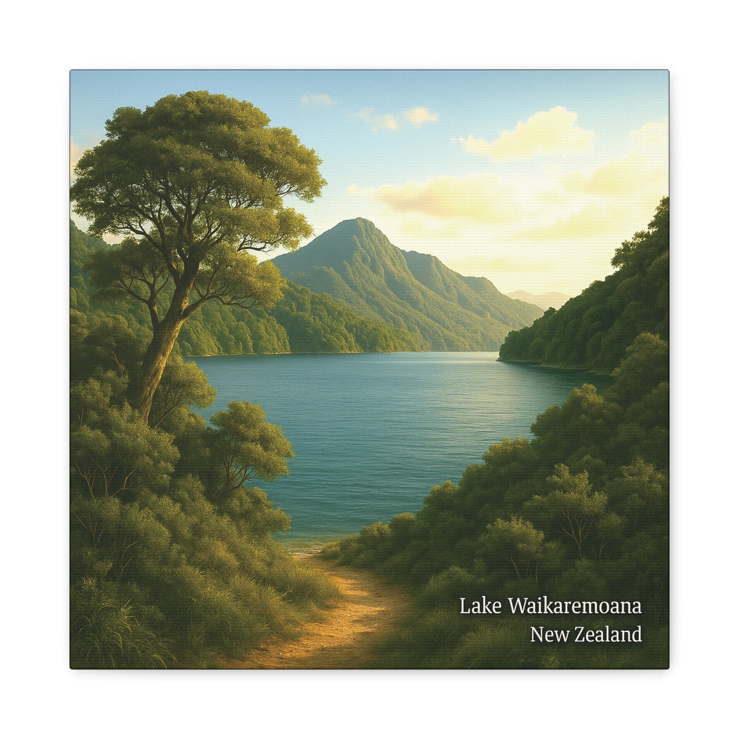 Scenic view of Lake Waikaremoana with a tree and mountains in New Zealand