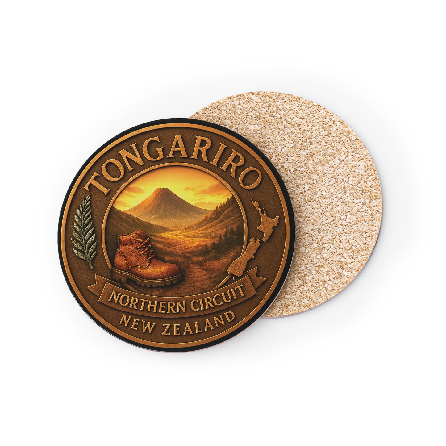 Coaster with Tongariro Northern Circuit New Zealand design on a white background