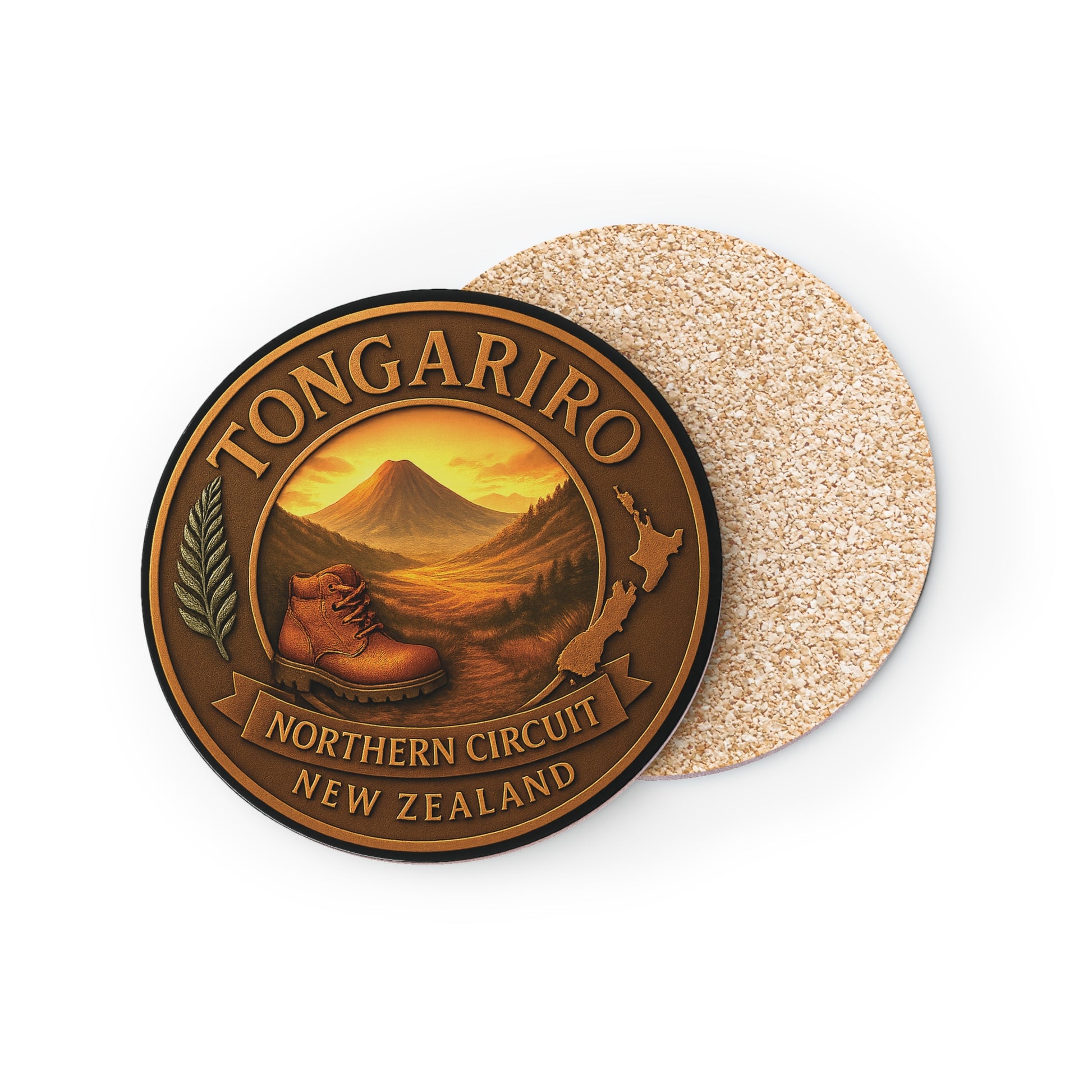 Coaster with Tongariro Northern Circuit New Zealand design on a white background