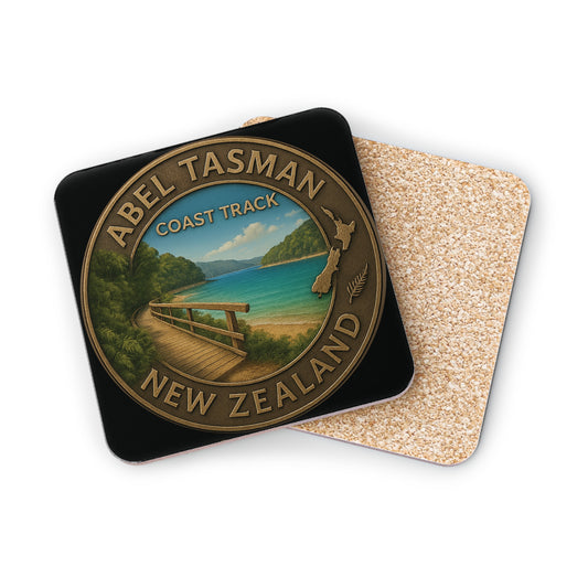 Coaster with Abel Tasman Coast Track New Zealand design on a white background