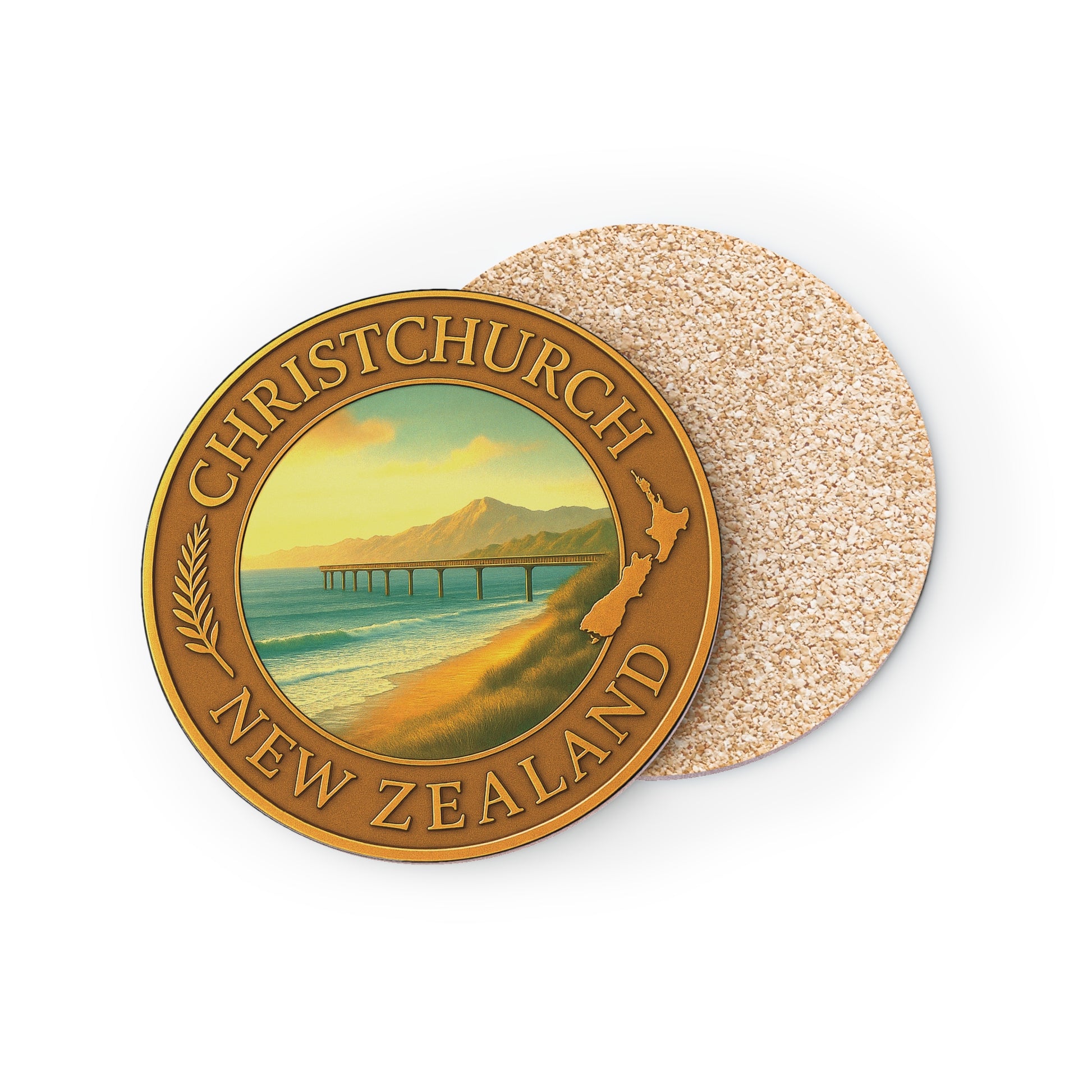 Coaster with 'Christchurch, New Zealand' design on a white background