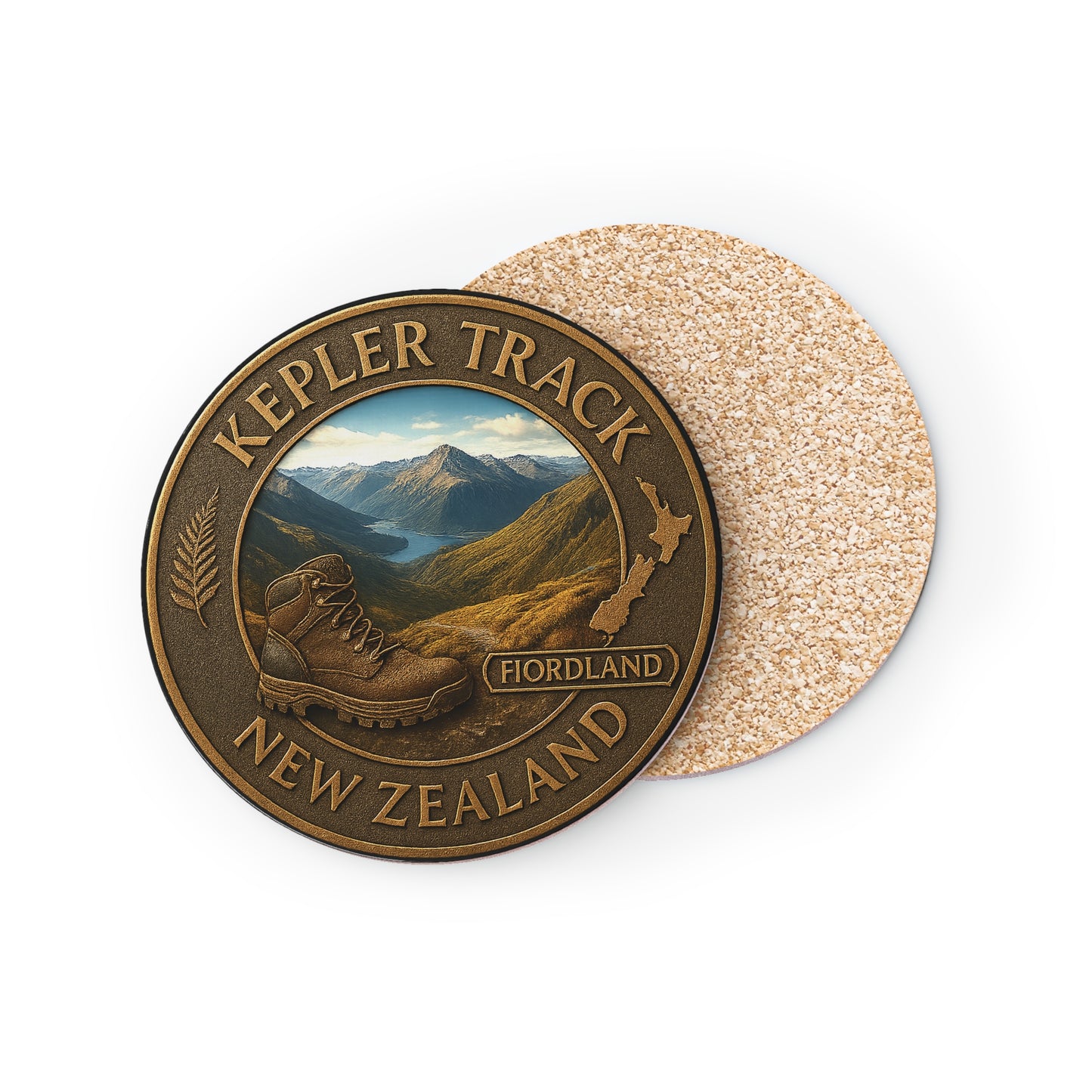 Coaster with 'Kepler Track New Zealand' design on a white background