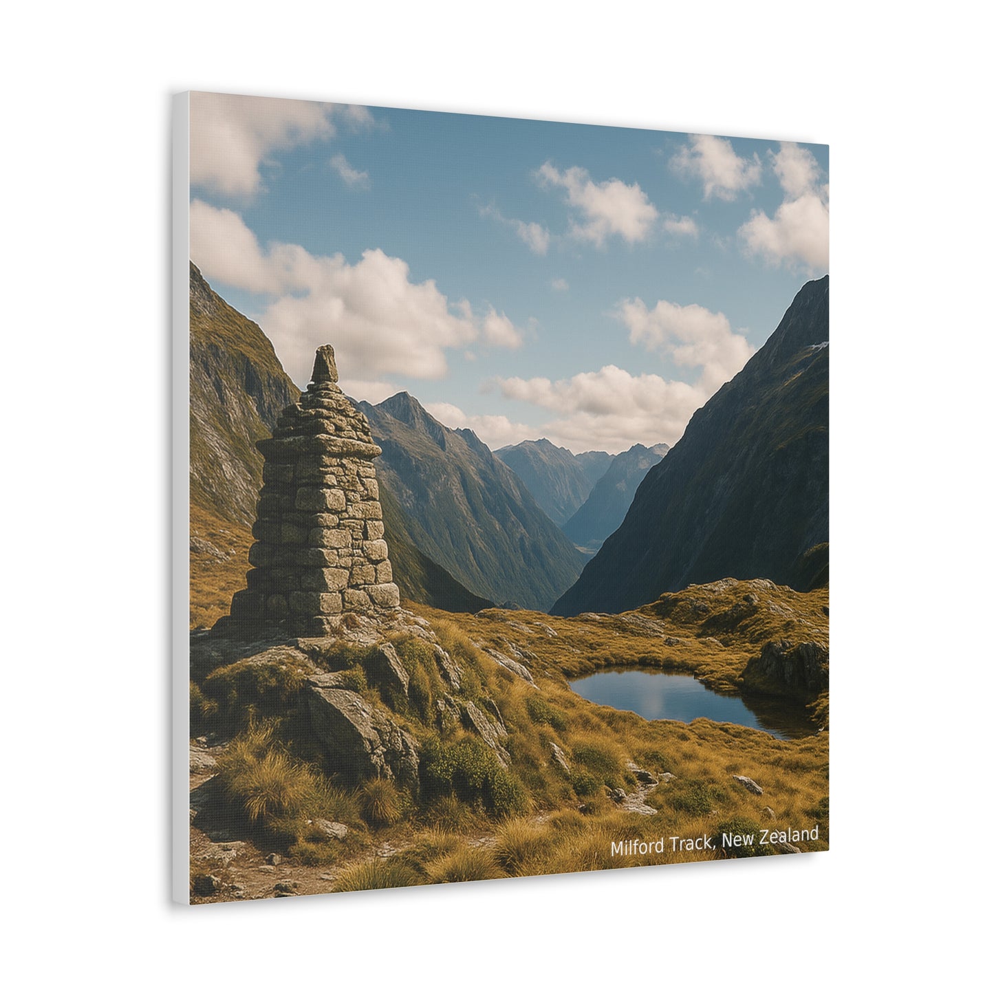 Milford Track Canvas Print — Alpine Cairn & Valley View, Fiordland NZ
