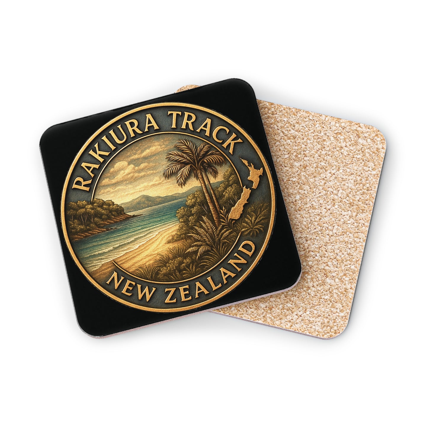 Coaster with Rakiura Track New Zealand design on a white background