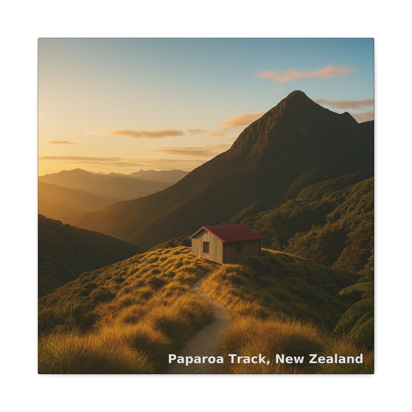 Paparoa Track Mountain landscape with a small cabin on Paparoa Track, New Zealand