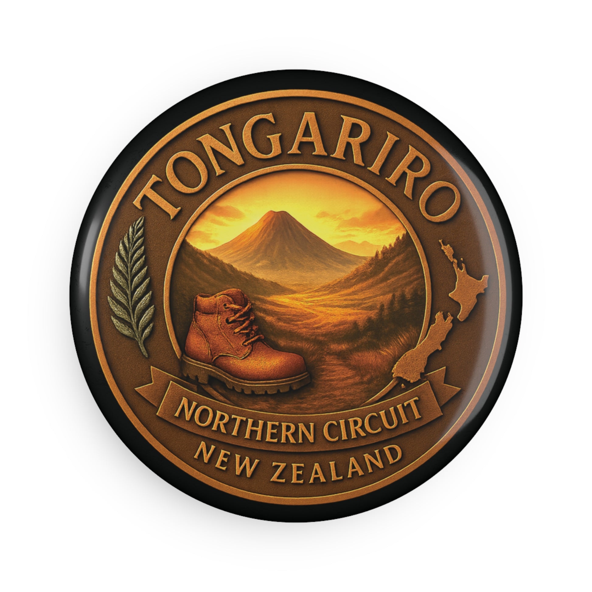 Tongariro Northern Circuit New Zealand Fridge Magnet with mountain and boot illustration