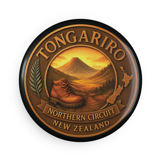 Tongariro Northern Circuit New Zealand Fridge Magnet with mountain and boot illustration