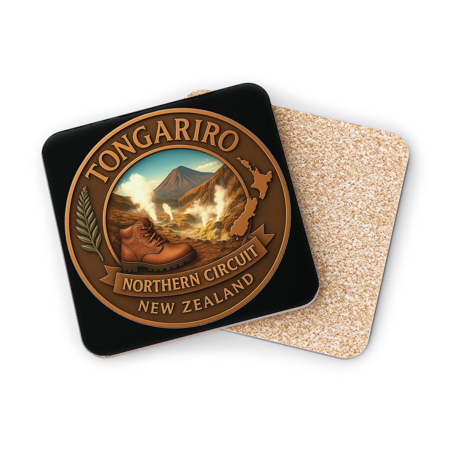Coaster with Tongariro Northern Circuit New Zealand design on a white background