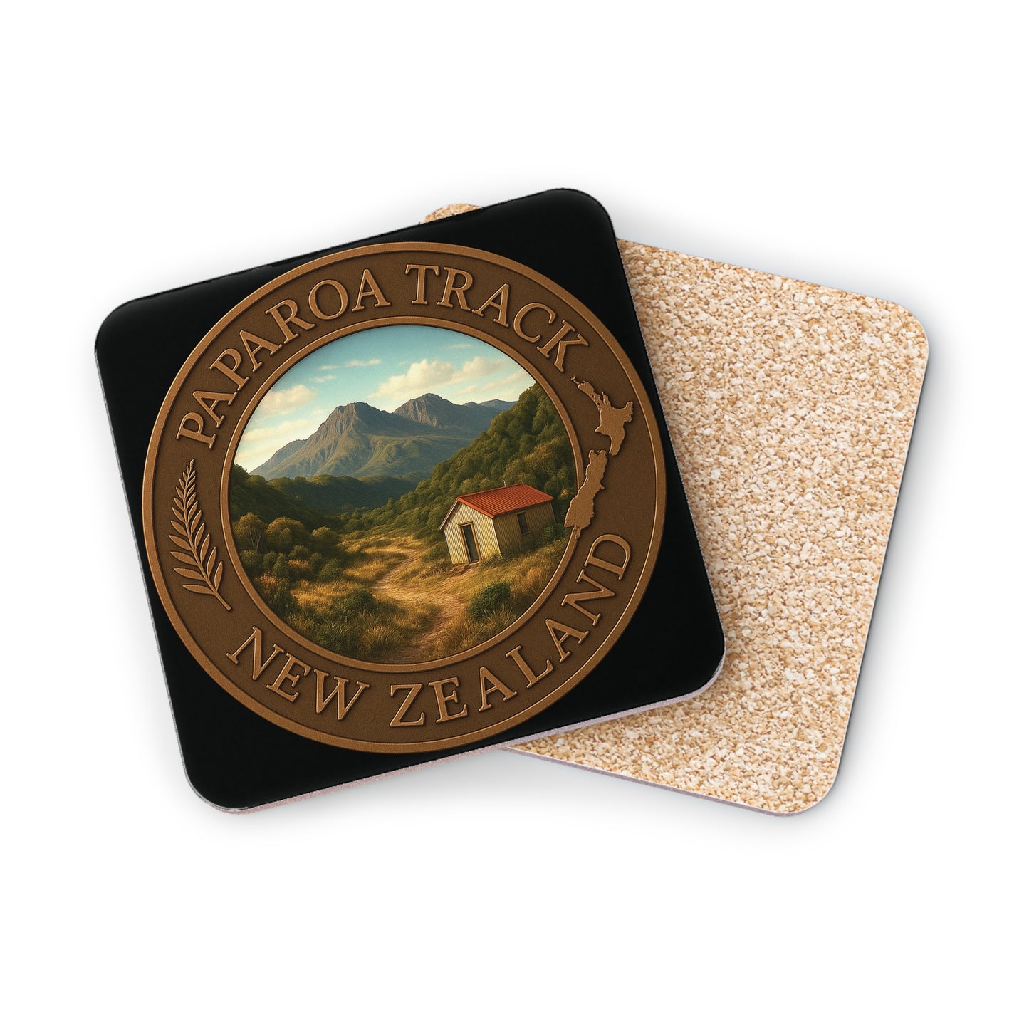 Coaster set with Paparoa Track New Zealand design on a white background