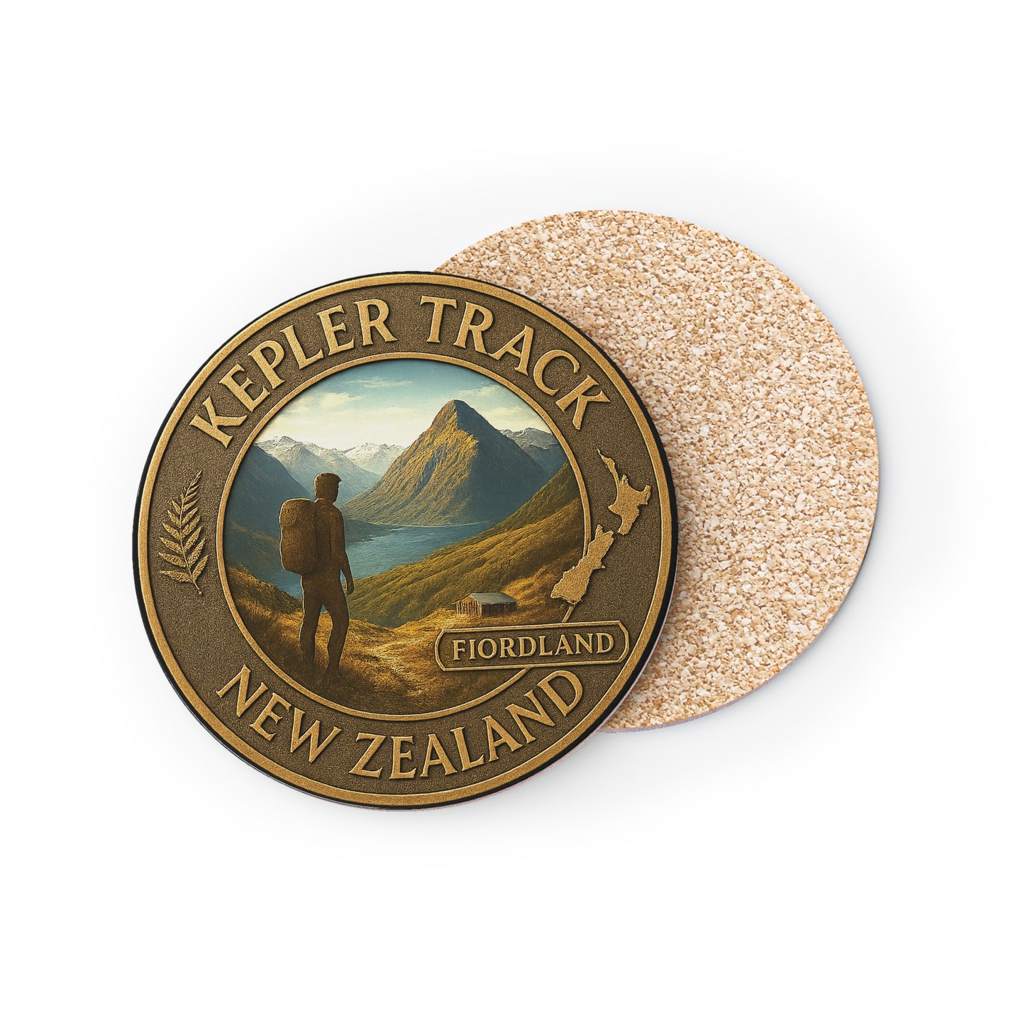 Coaster with 'Kepler Track, New Zealand' design on a white background
