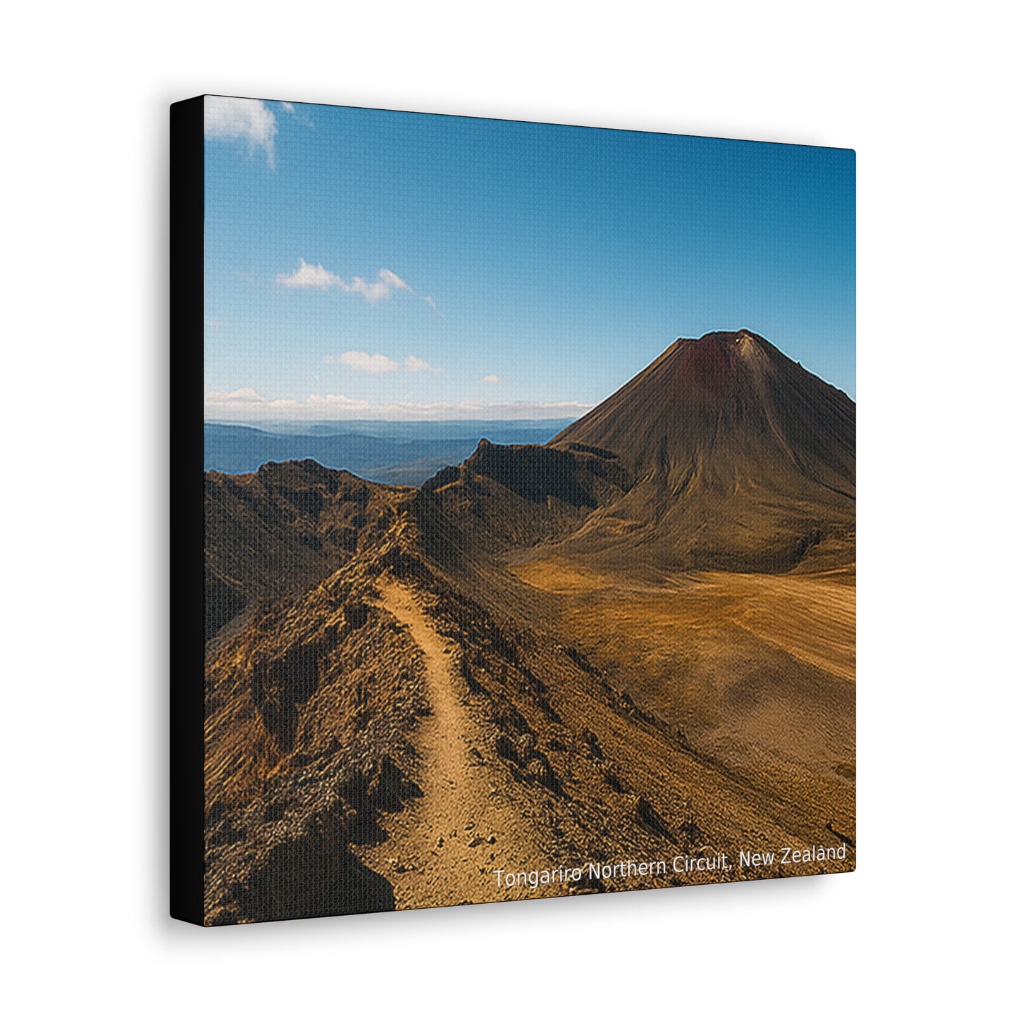 Canvas print of a Tongariro Northern Circuit Mountain landscape with a clear blue sky.