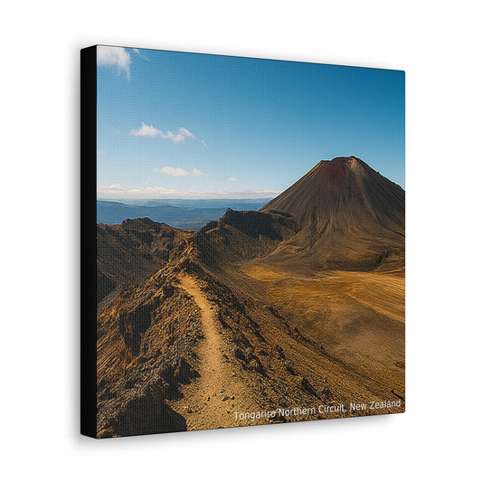 Canvas print of a Tongariro Northern Circuit Mountain landscape with a clear blue sky.
