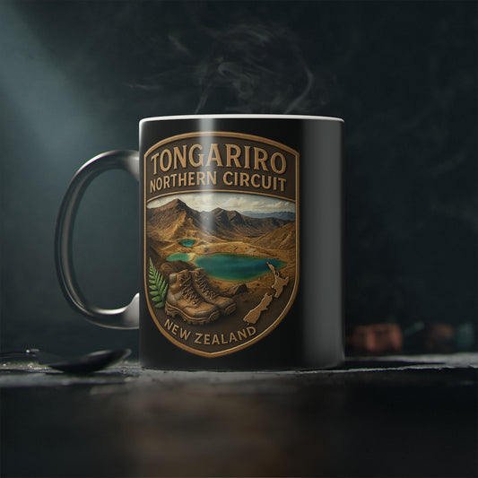 Coffee Mug with Tongariro Northern Circuit New Zealand design on a dark background