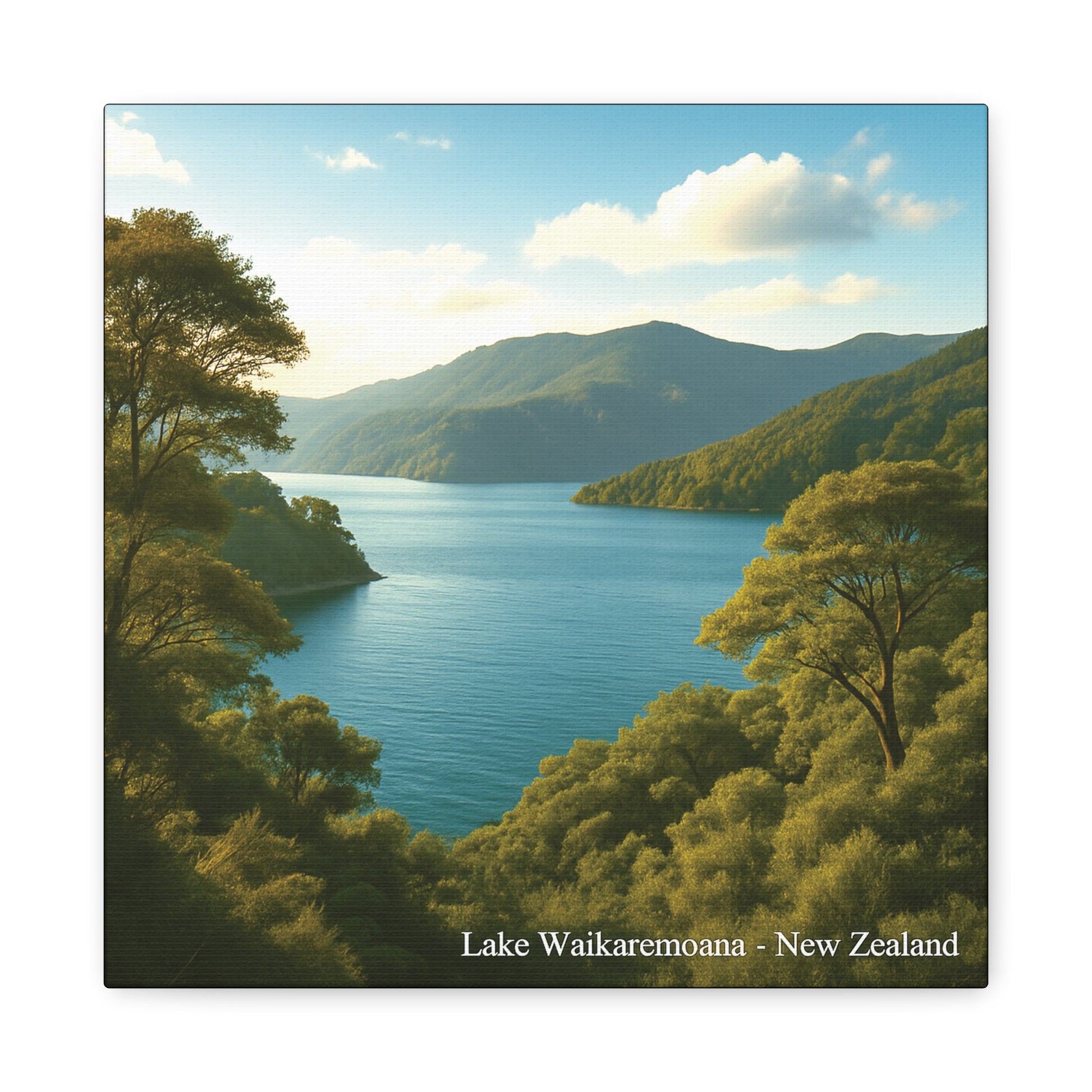 Lake Waikaremoana with trees and mountains in New Zealand